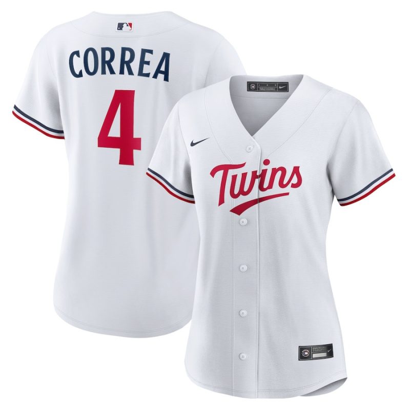 carlos correa 4 minnesota twins team logo home women jersey white