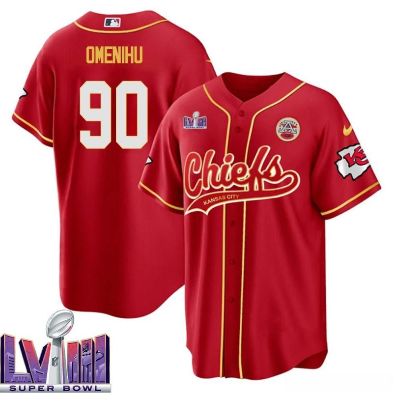 charles omenihu 90 kansas city chiefs super bowl lviii baseball men jersey red