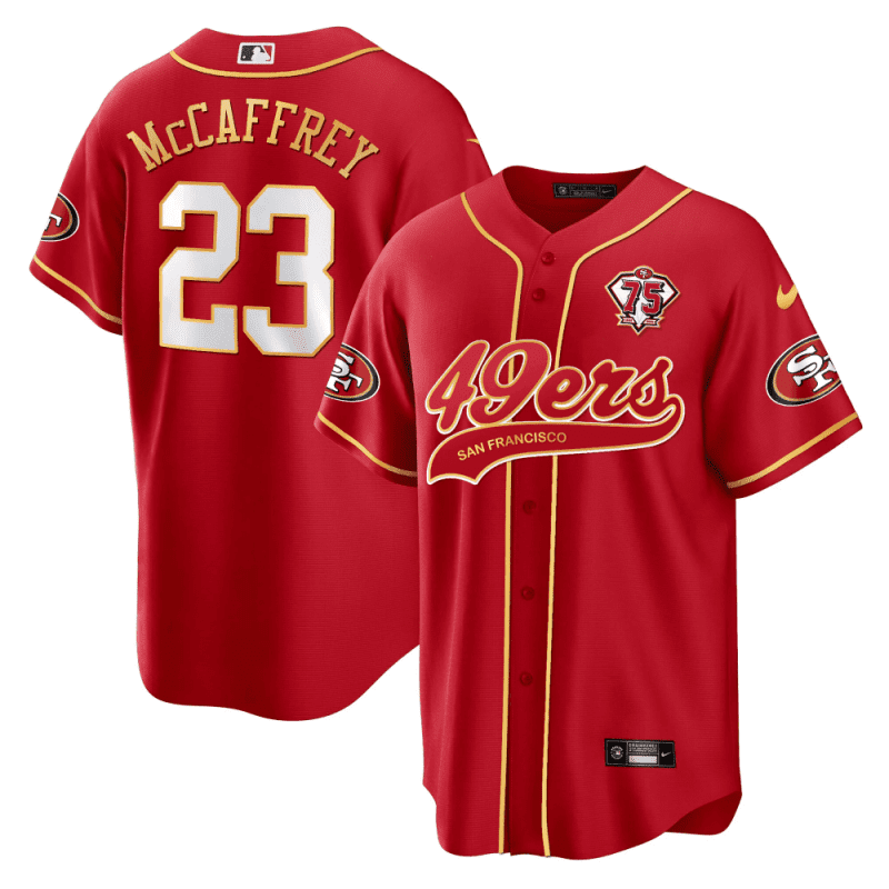 christian mccaffrey 23 san francisco 49ers baseball men jersey red