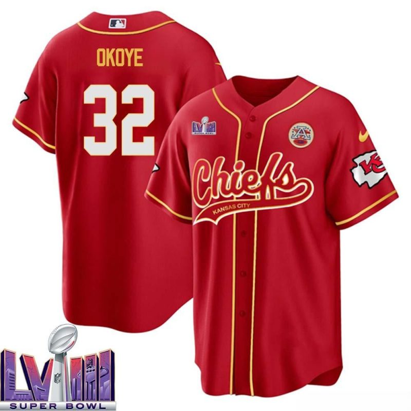 christian okoye 32 kansas city chiefs super bowl lviii baseball men jersey red