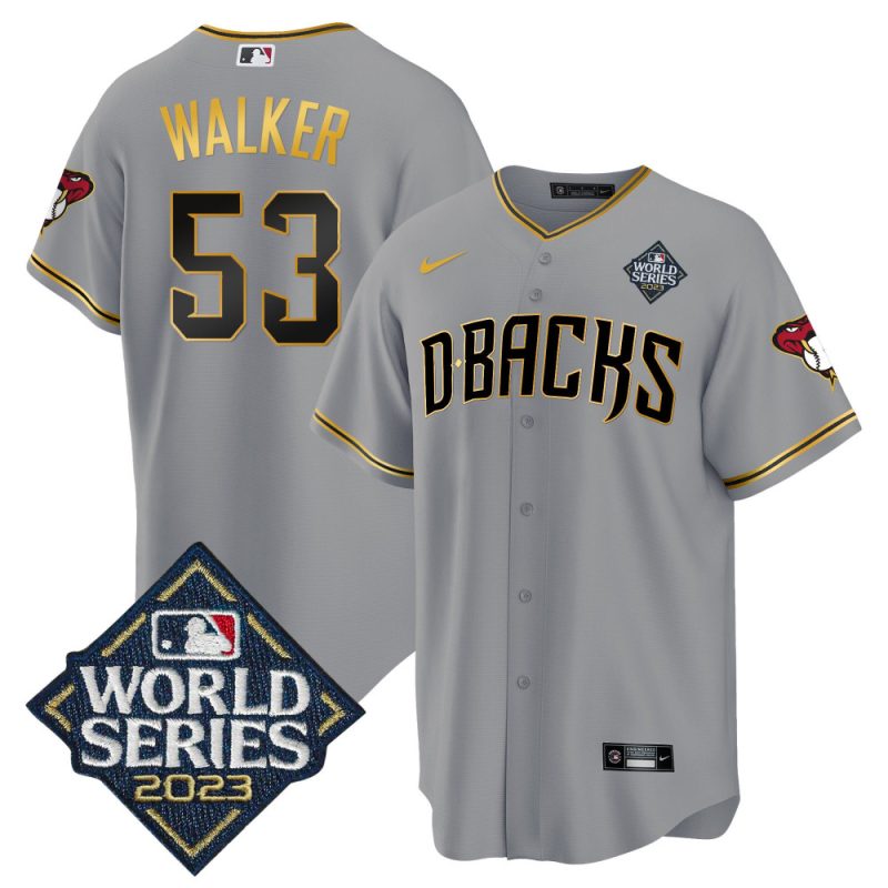 christian walker 53 arizona diamondbacks 2023 world series men jersey gray gold