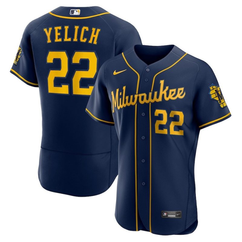 christian yelich 22 milwaukee brewers alternate player elite jersey navy