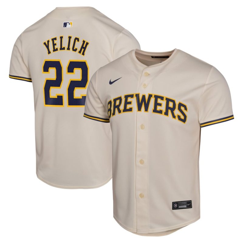 christian yelich 22 milwaukee brewers home game player youth jersey cream