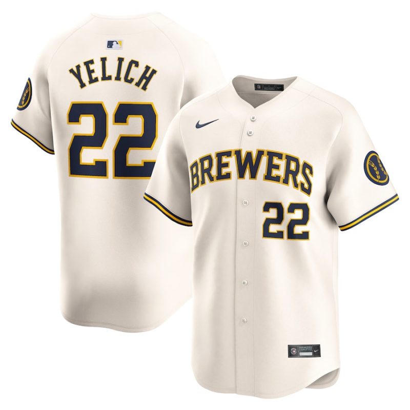 christian yelich 22 milwaukee brewers home limited player men jersey cream