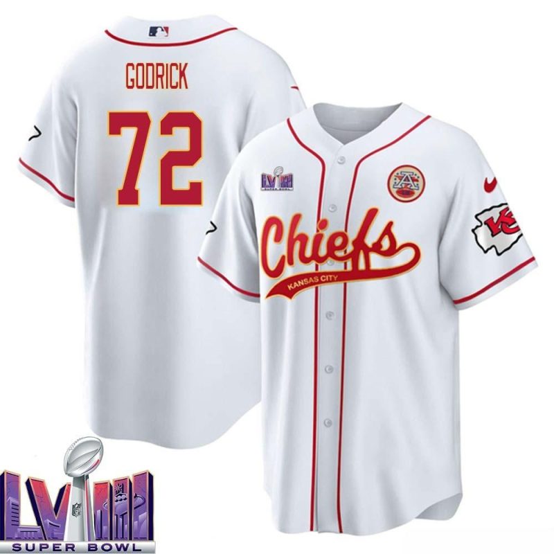 chukwuebuka jason godrick 72 kansas city chiefs super bowl lviii baseball men jersey white