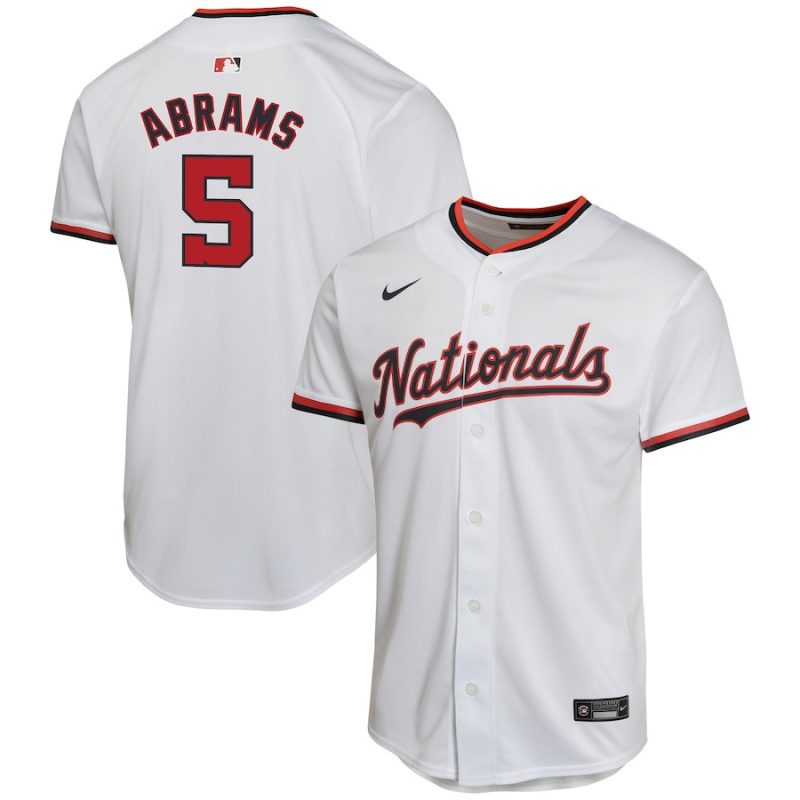 cj abrams 5 washington nationals home game youth jersey white