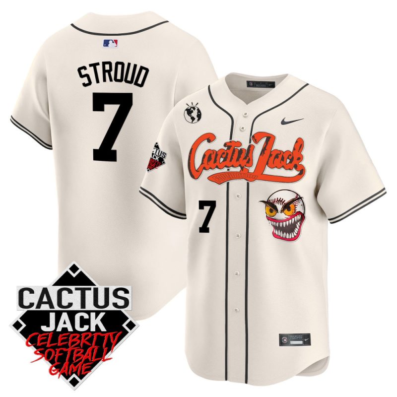 cj stroud 7 houston astros cactus jack celebrity softball game patch men jersey cream