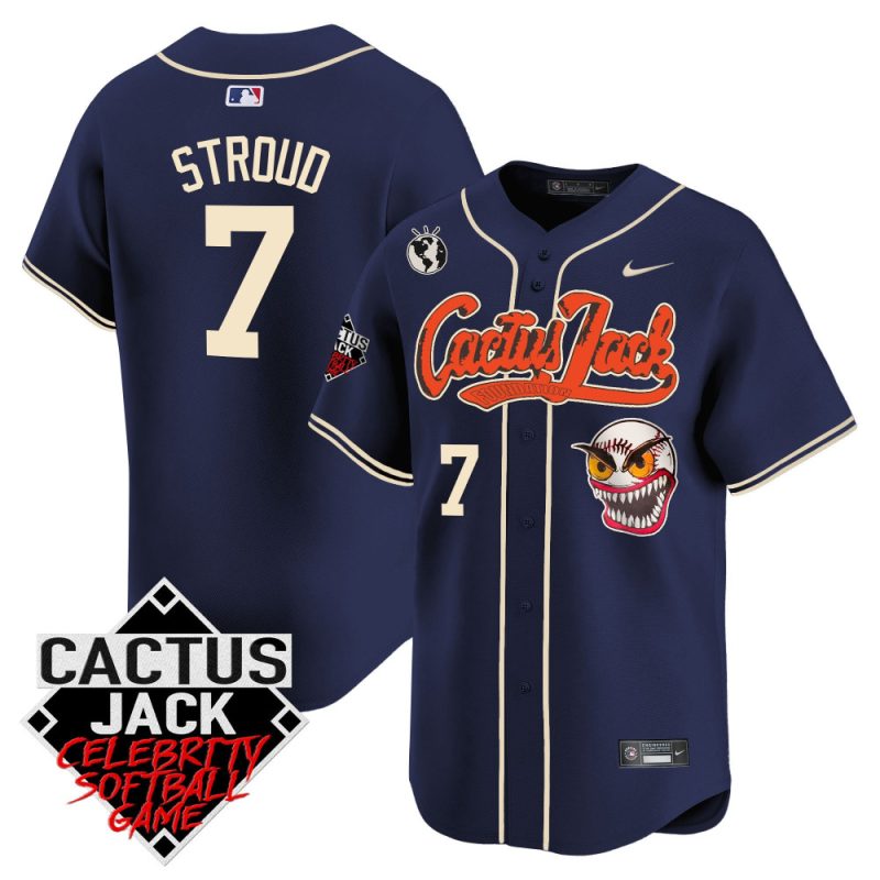 cj stroud 7 houston astros cactus jack celebrity softball game patch men jersey navy