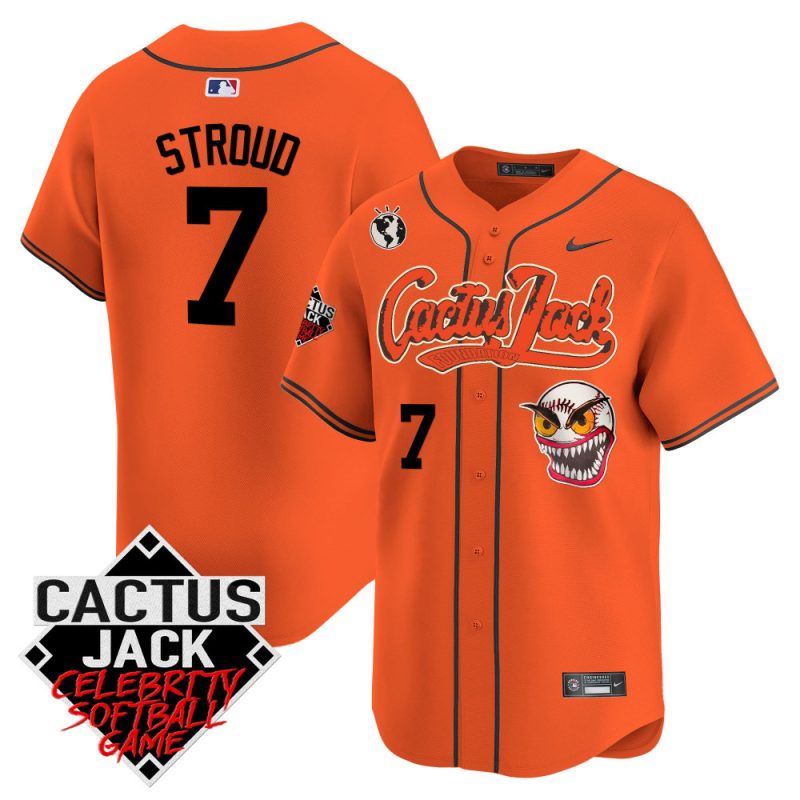 cj stroud 7 houston astros cactus jack celebrity softball game patch men jersey orange