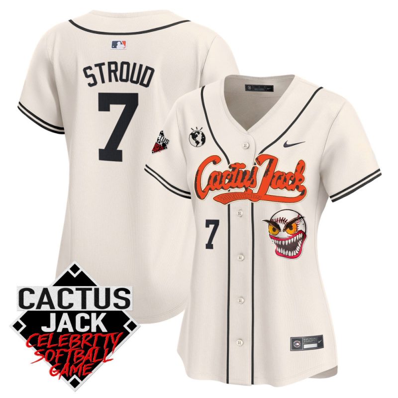 cj stroud 7 houston astros cactus jack celebrity softball game patch women jersey cream