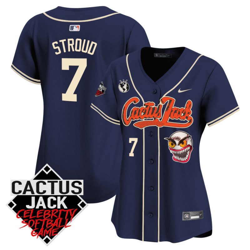 cj stroud 7 houston astros cactus jack celebrity softball game patch women jersey navy