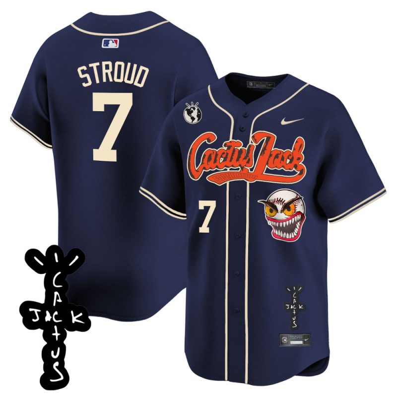 cj stroud 7 houston astros cactus jack patch v2 men jersey navy