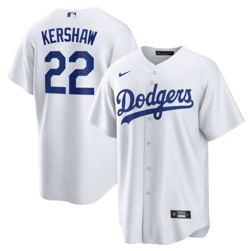 clayton kershaw 22 los angeles dodgers home men jersey white