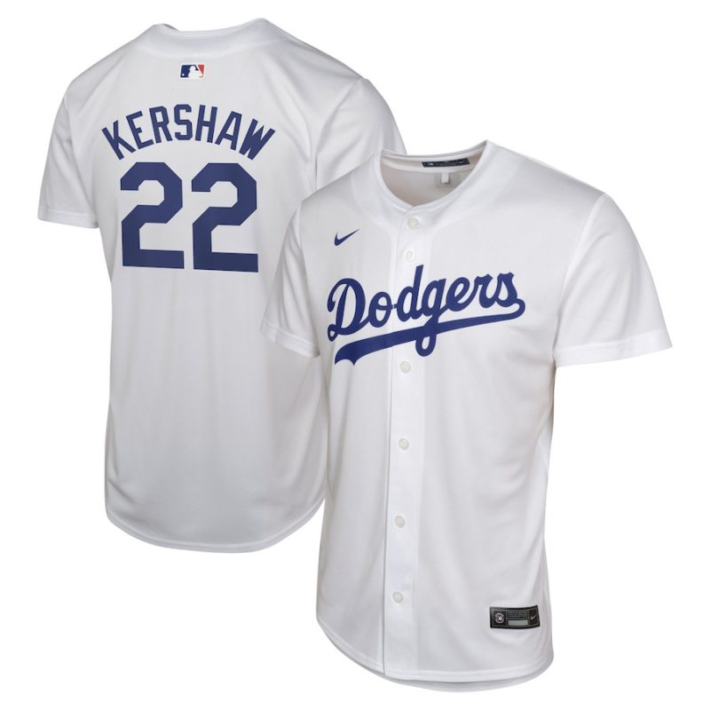 clayton kershaw 22 los angeles dodgers home youth jersey white