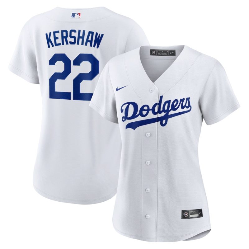 clayton kershaw 22 los angeles dodgers women home jersey white