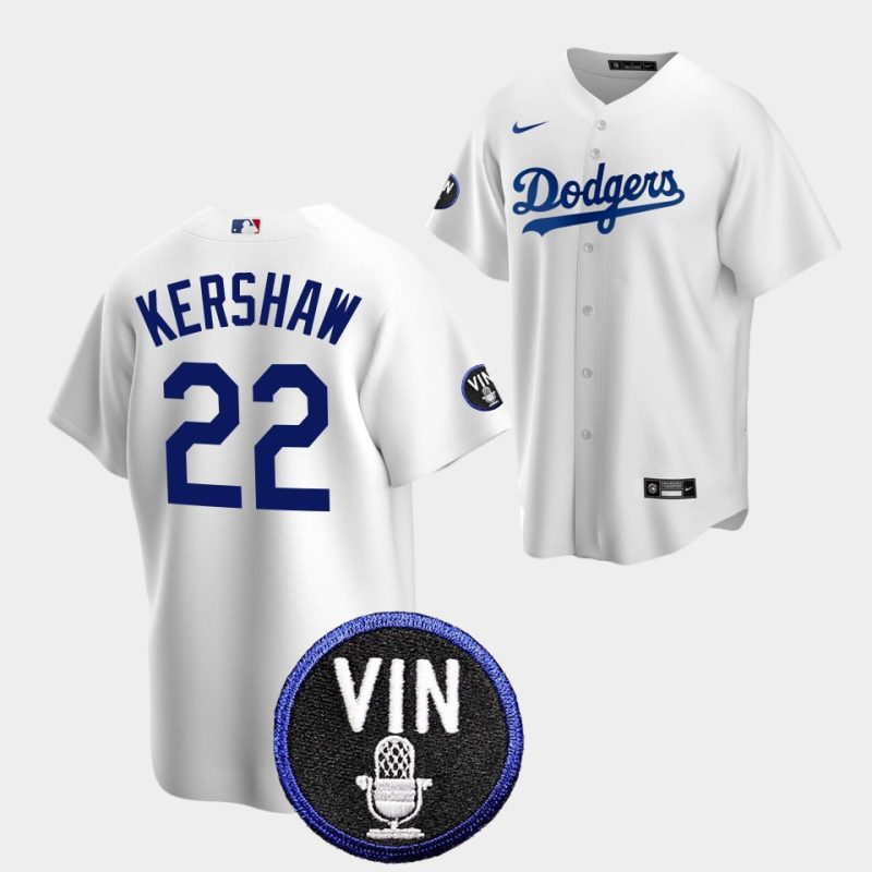 clayton kershaw honor vin scully los angeles dodgers white 22 jersey