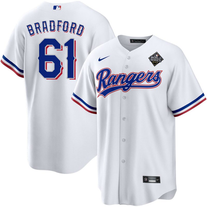 cody bradford 61 texas rangers 2023 world series stitched baseball jersey white