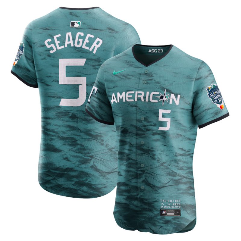 corey seager 5 american league 2023 all star game vapor elite jersey teal