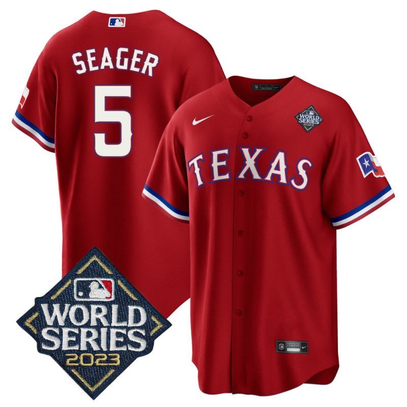 corey seager 5 texas rangers 2023 world series stitched baseball jersey red