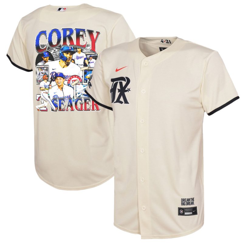 corey seager 5 texas rangers journey 2023 city connect player youth jersey cream