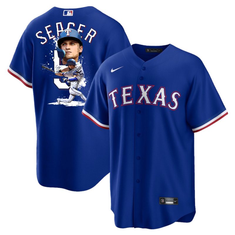 corey seager 5 texas rangers signed posture 2023 alternate player men jersey royal