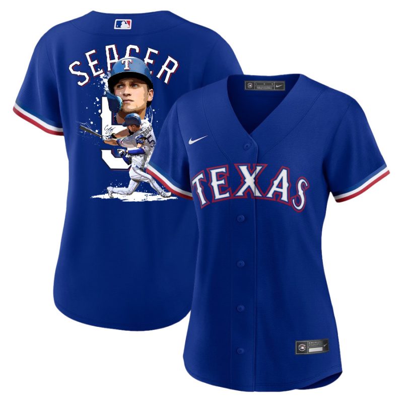 corey seager 5 texas rangers signed posture 2023 alternate player women jersey royal