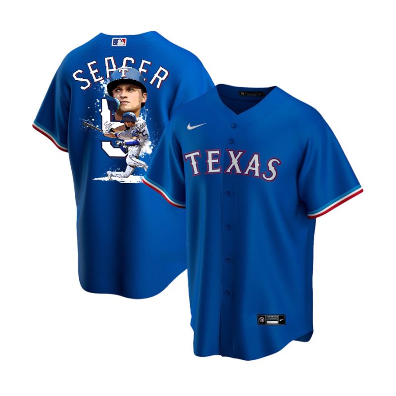 corey seager 5 texas rangers signed posture 2023 alternate player youth jersey royal