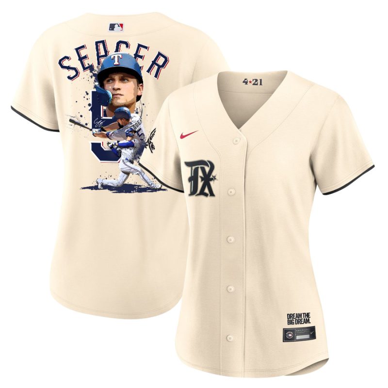 corey seager 5 texas rangers signed posture 2023 city connect player women jersey cream