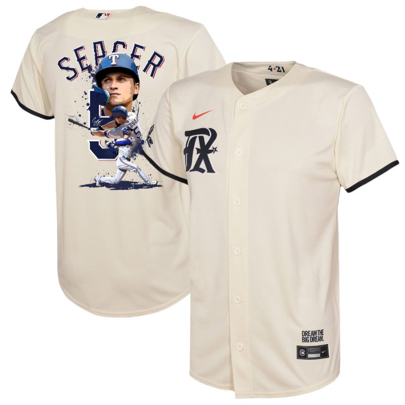 corey seager 5 texas rangers signed posture 2023 city connect player youth jersey cream