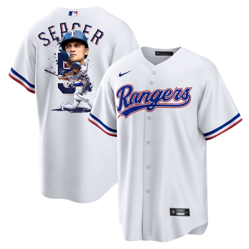 corey seager 5 texas rangers signed posture 2023 home player men jersey white