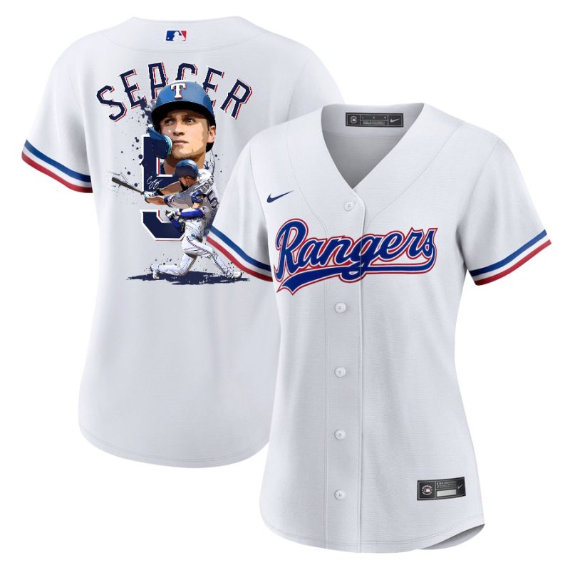 corey seager 5 texas rangers signed posture 2023 home player women jersey white