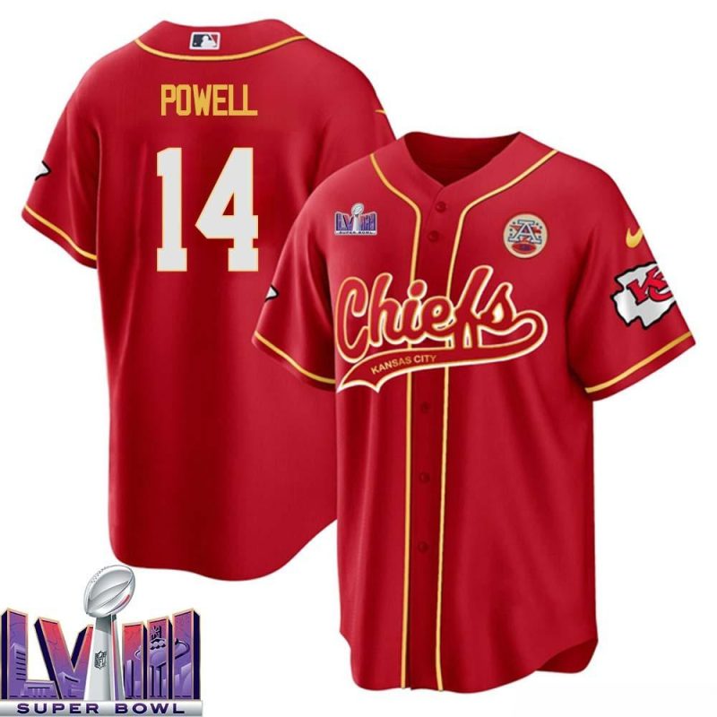 cornell powell 14 kansas city chiefs super bowl lviii baseball men jersey red