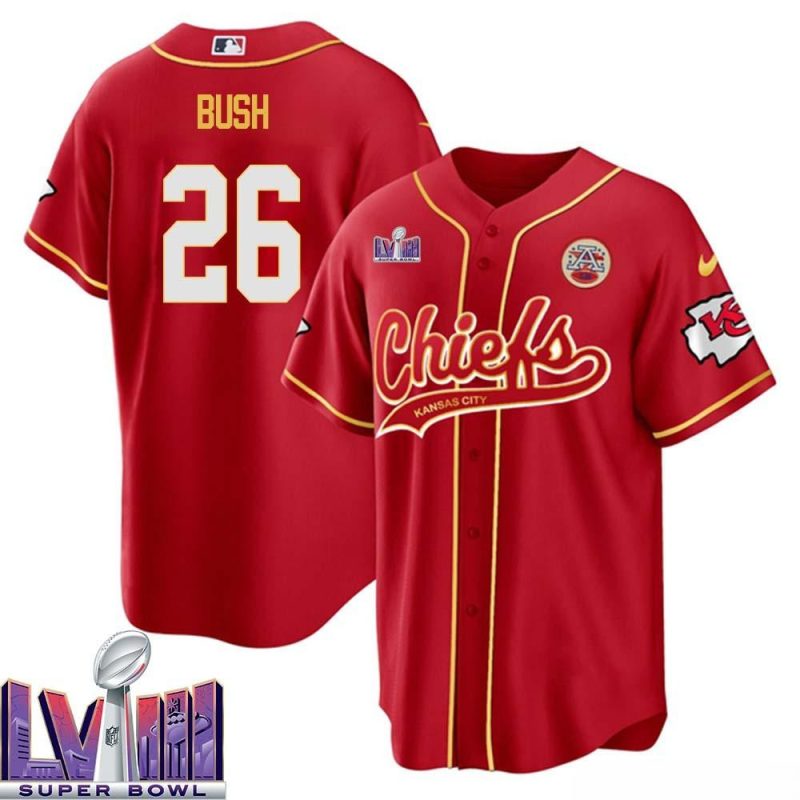 deon bush 26 kansas city chiefs super bowl lviii baseball men jersey red