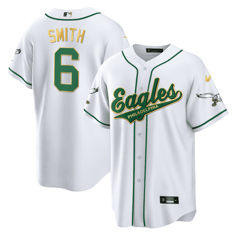 devonta smith 6 philadelphia eagles baseball men jersey white gold trim