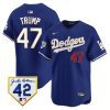 donald trump 47 los angeles dodgers 2024 jackie robinson patch men jersey royal