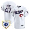 donald trump 47 los angeles dodgers 2024 jackie robinson patch men jersey white