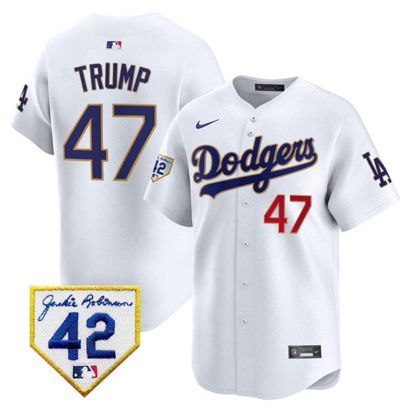 donald trump 47 los angeles dodgers 2024 jackie robinson patch men jersey white