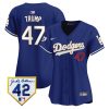 donald trump 47 los angeles dodgers 2024 jackie robinson patch women jersey royal