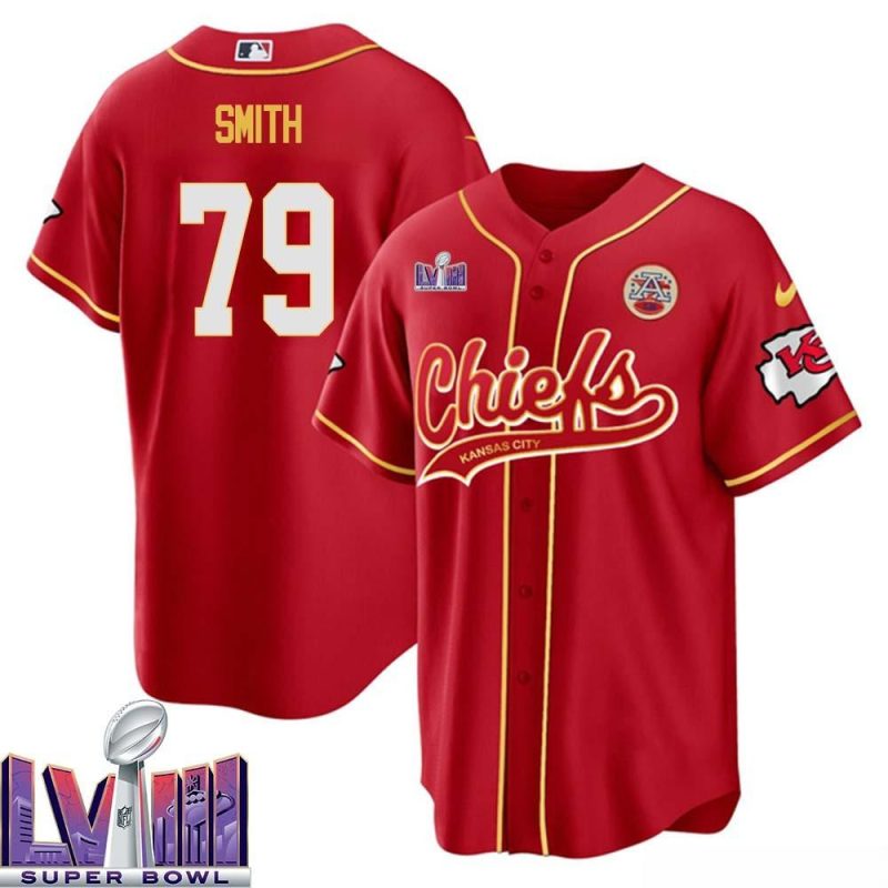 donovan smith 79 kansas city chiefs super bowl lviii baseball men jersey red