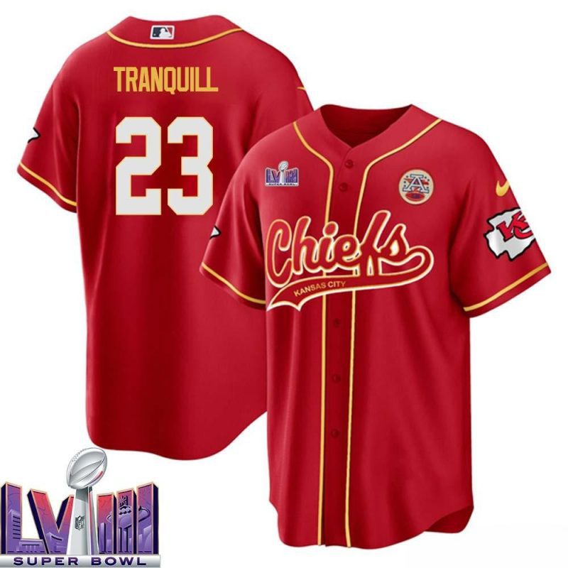 drue tranquill 23 kansas city chiefs super bowl lviii baseball men jersey red