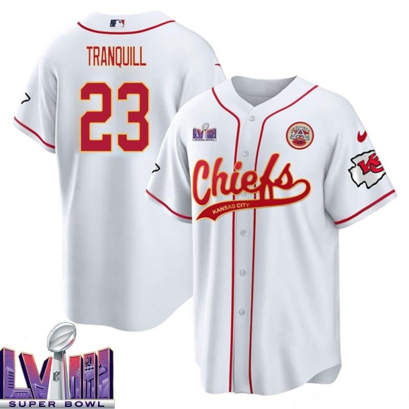 drue tranquill 23 kansas city chiefs super bowl lviii baseball men jersey white