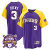 dylan crews 3 lsu tigers 2023 color sleeves champions baseball men jersey purple alternate