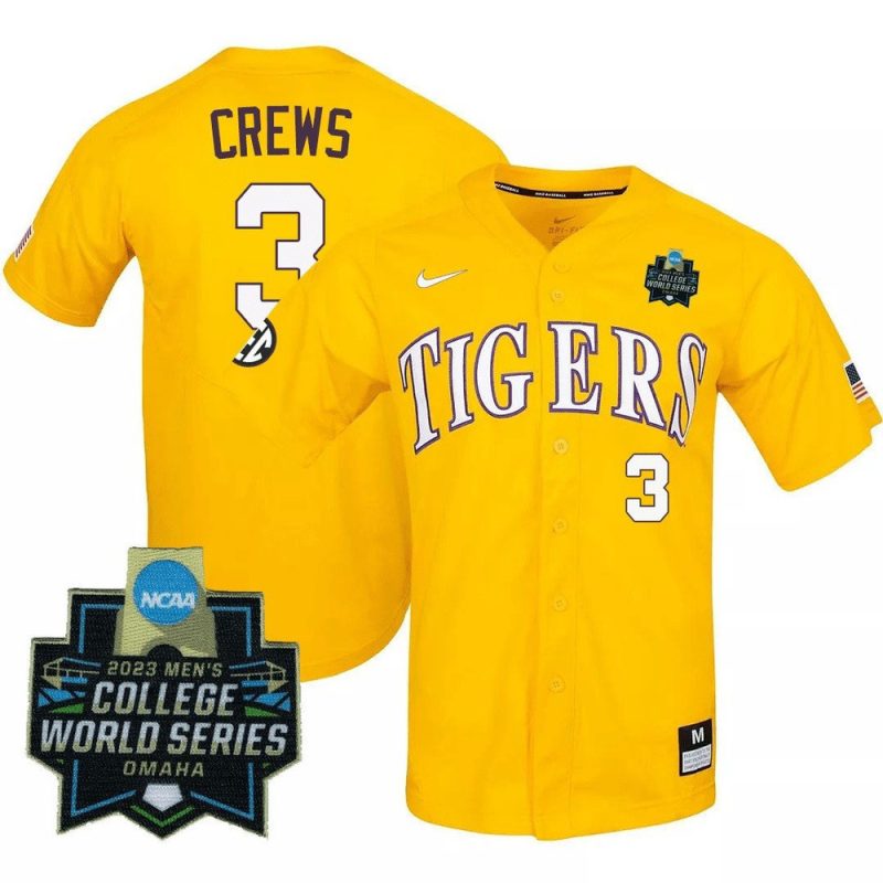 dylan crews 3 lsu tigers college world series baseball men jersey yellow