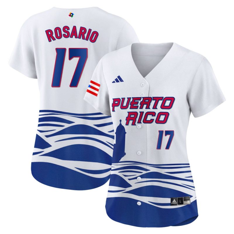 eddie rosario 17 puerto rico 2023 world baseball classic baseball women jersey white