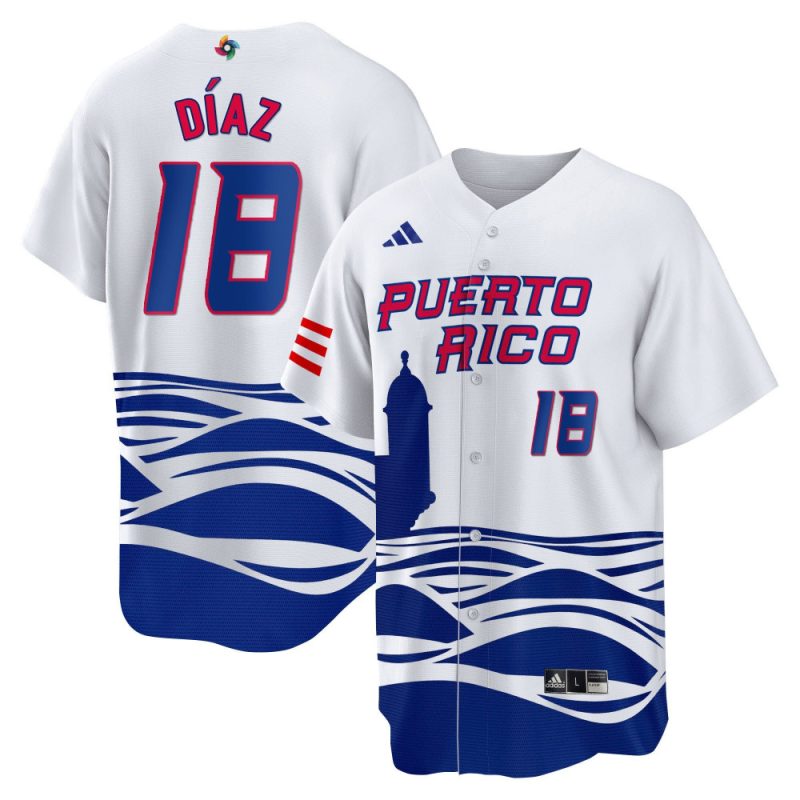 edwin diaz 18 puerto rico 2023 world baseball classic baseball men jersey white