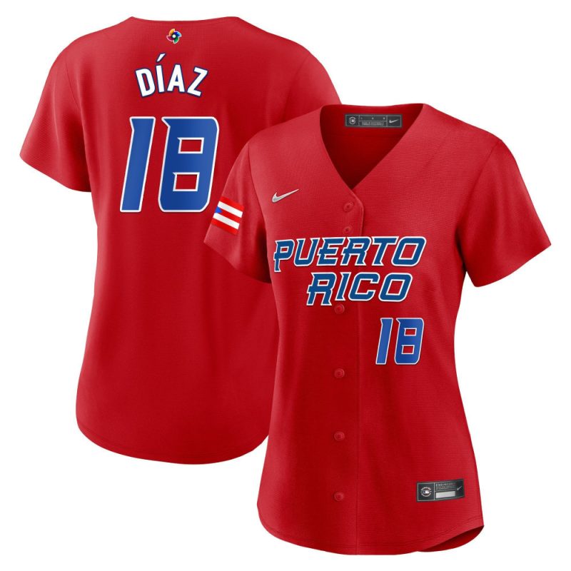 edwin diaz 18 puerto rico 2023 world baseball classic baseball women jersey red