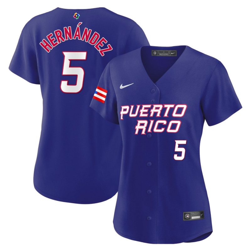 enrique hernandez 5 puerto rico 2023 world baseball classic baseball women jersey royal