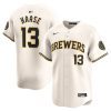 eric haase 13 milwaukee brewers home limited player men jersey cream