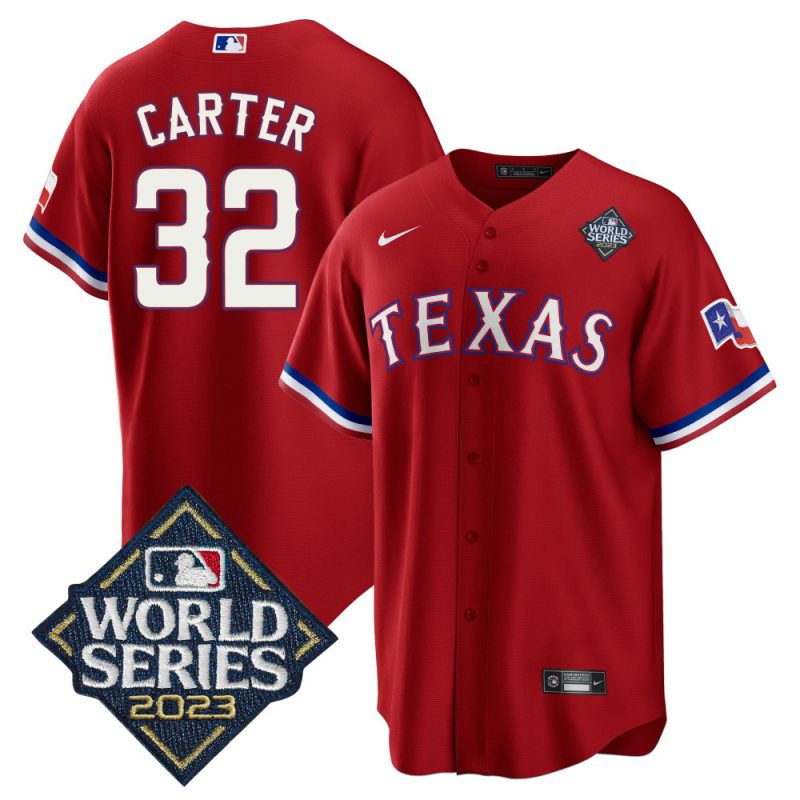 evan carter 32 texas rangers 2023 world series stitched baseball jersey red