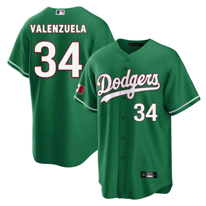 fernando valenzuela 34 los angeles dodgers mexico baseball men jersey green